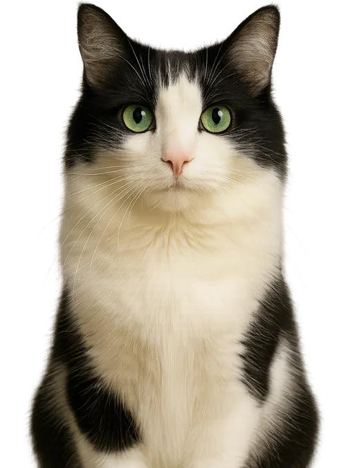 Happy black and white cat representing healthy pet nutrition tracking with LittlePetApp