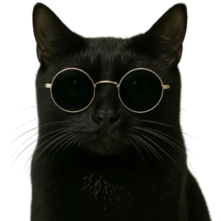Black cat with glasses representing the inspiration behind LittlePetApp