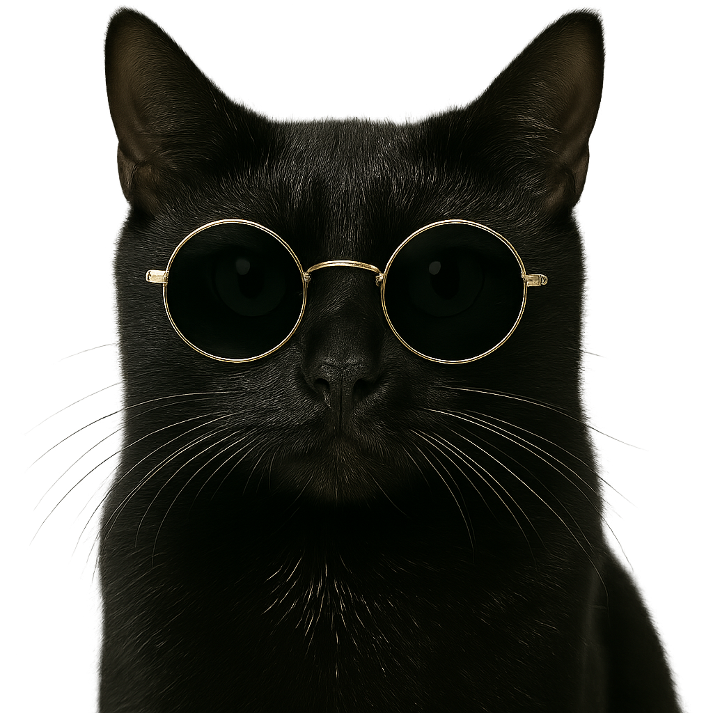 Black cat with glasses representing the inspiration behind LittlePetApp