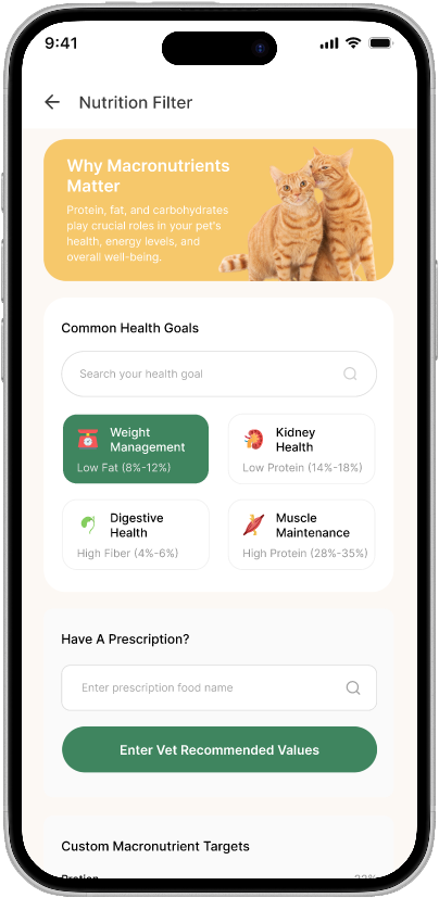 LittlePetApp Nutrition Filter screen
